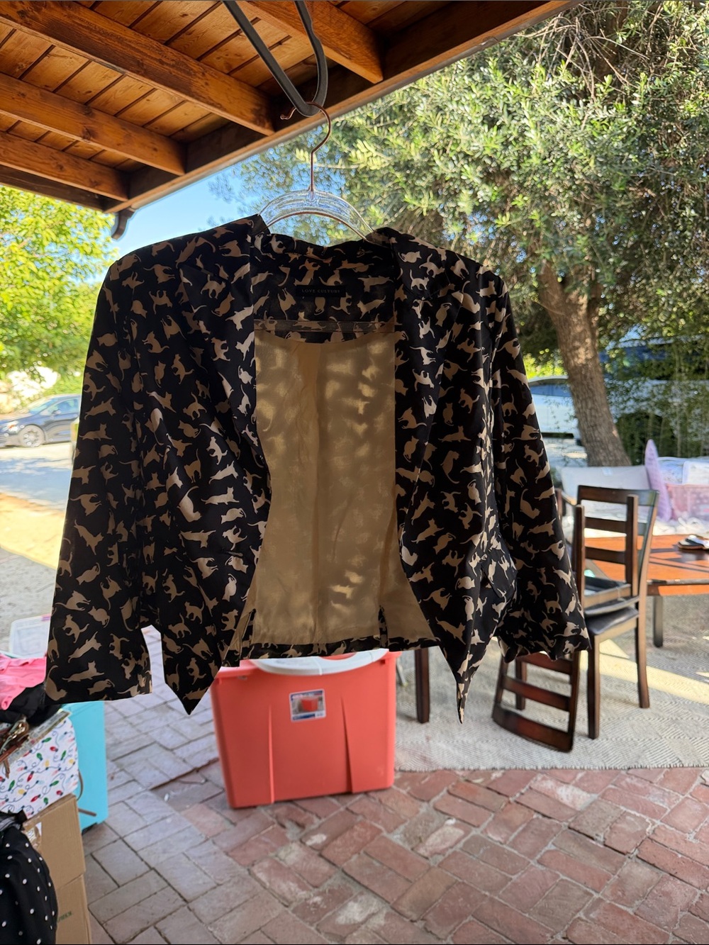 Love Culture Black and Cream Cropped Blazer with Bird Print